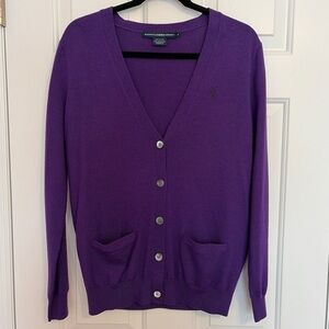 Vintage Ralph Lauren Sport Button Up Cardigan Size M 100% Merino Wool Purple